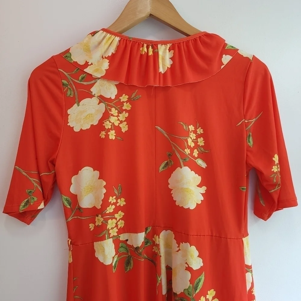 ASOS Orange Floral Short Sleeve Kimono /Robe Size 6 - Picture 5 of 8